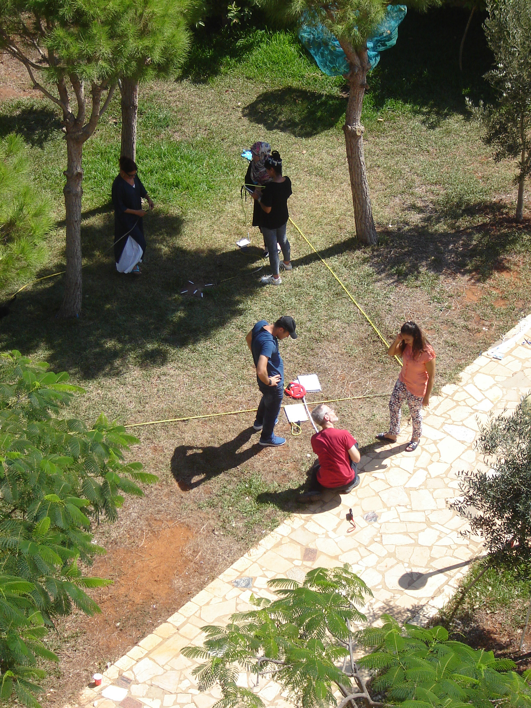 Dry practical 2D surveying exercise in the classroom's garden